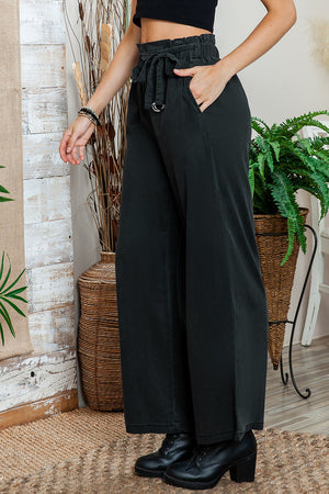 Blue High Waist Pocketed Wide Leg Tencel Jeans