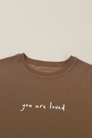 Khaki You Are Loved Print Corduroy Sweatshirt