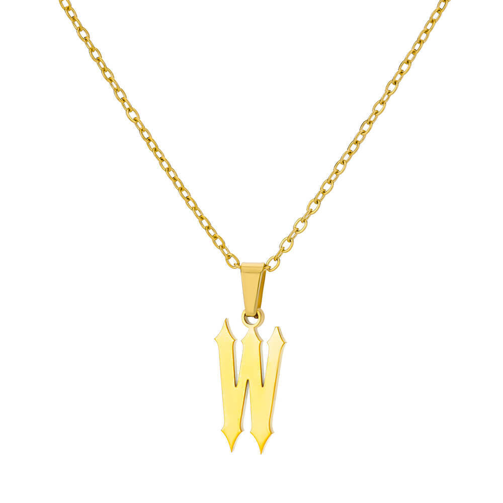 18K Gold Plating Stainless Steel Ancient English Letter Pendant Necklace