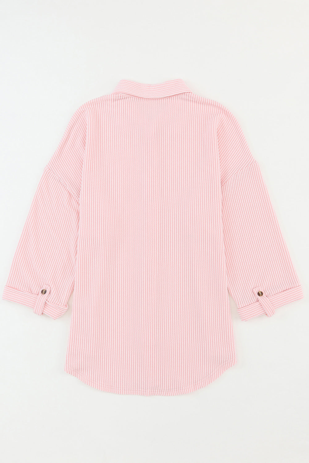 Pink Solid Color Textured Roll Tab Sleeve Shirt Shacket