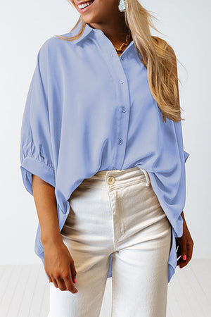 Green 3/4 Batwing Sleeve Oversize Button Up Shirt