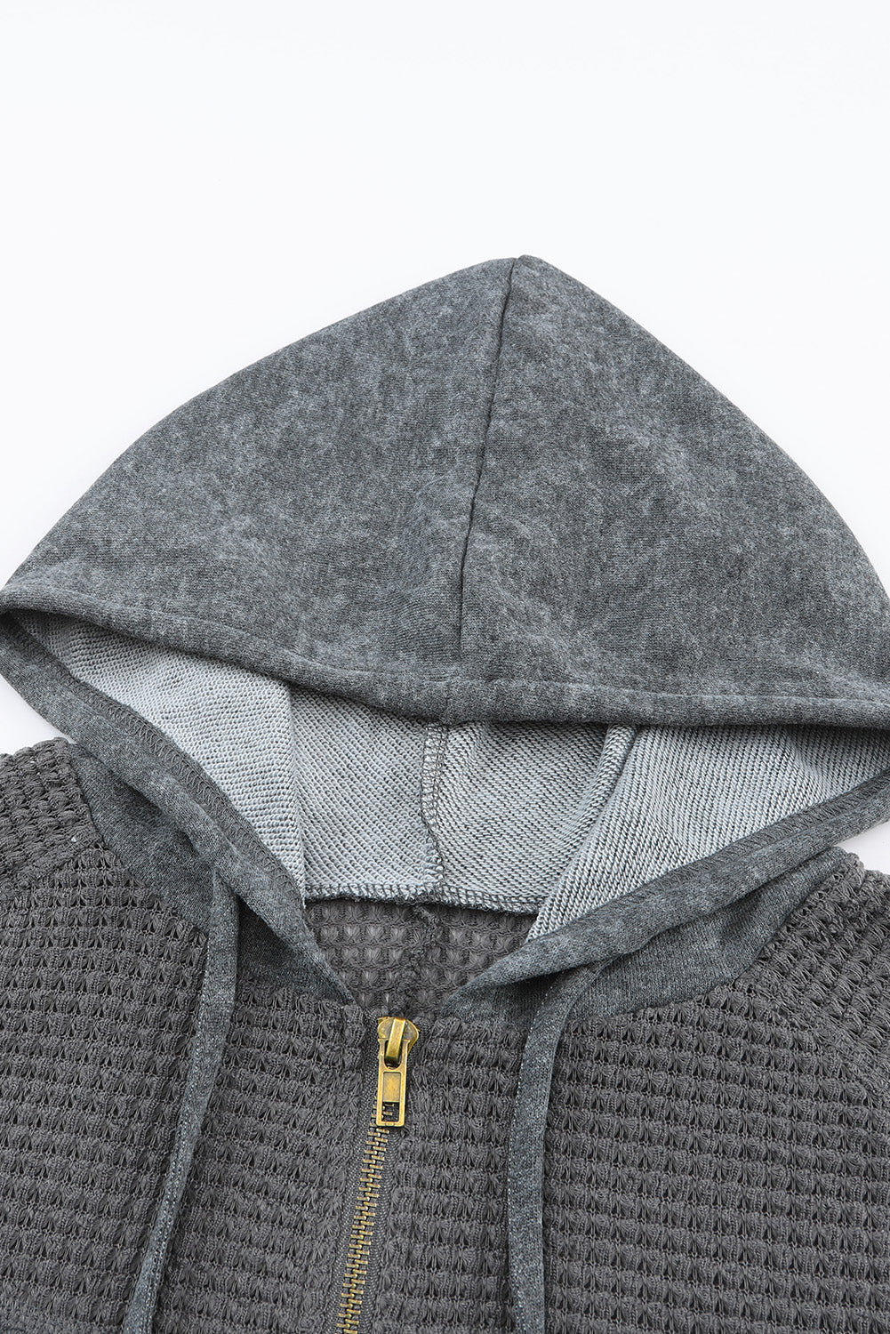 Khaki Dark Washed Patchwork Zip Up Hooded Jacket