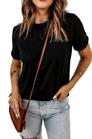 Green Plain Solid Color Crew Neck Tee