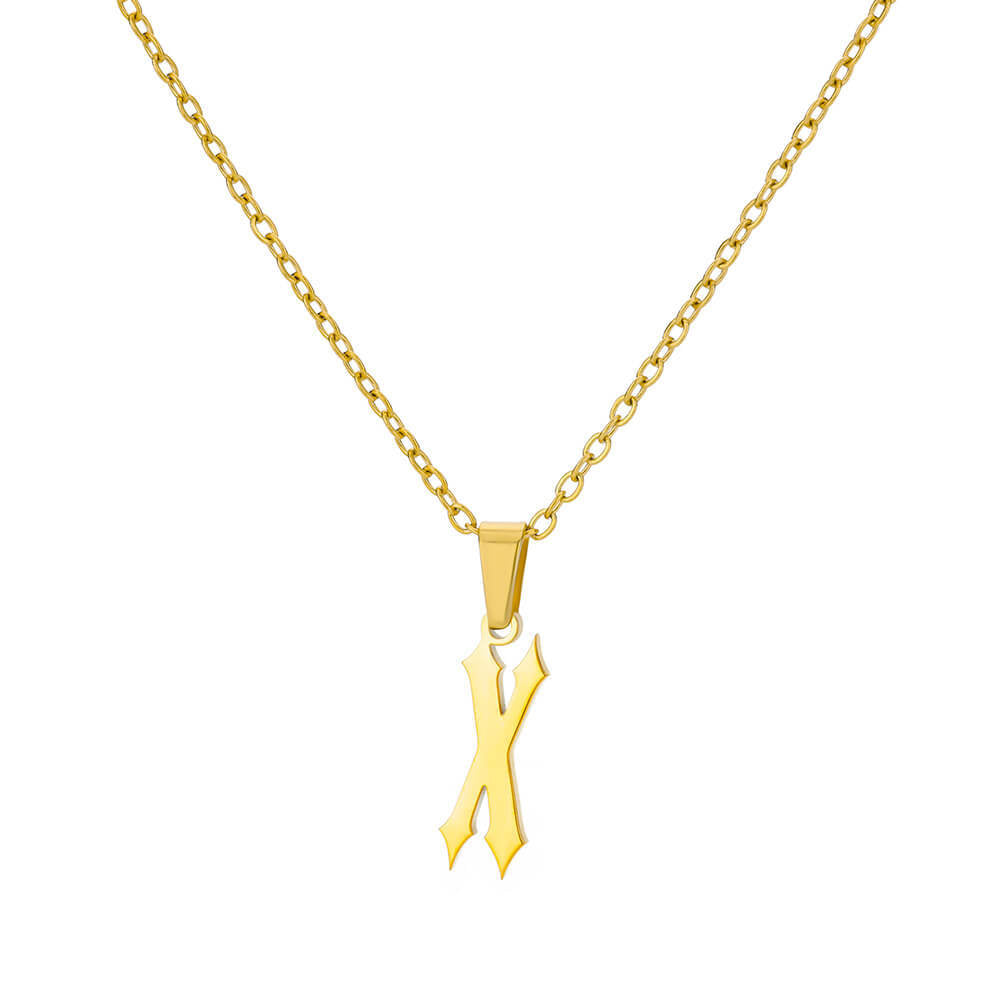 18K Gold Plating Stainless Steel Ancient English Letter Pendant Necklace