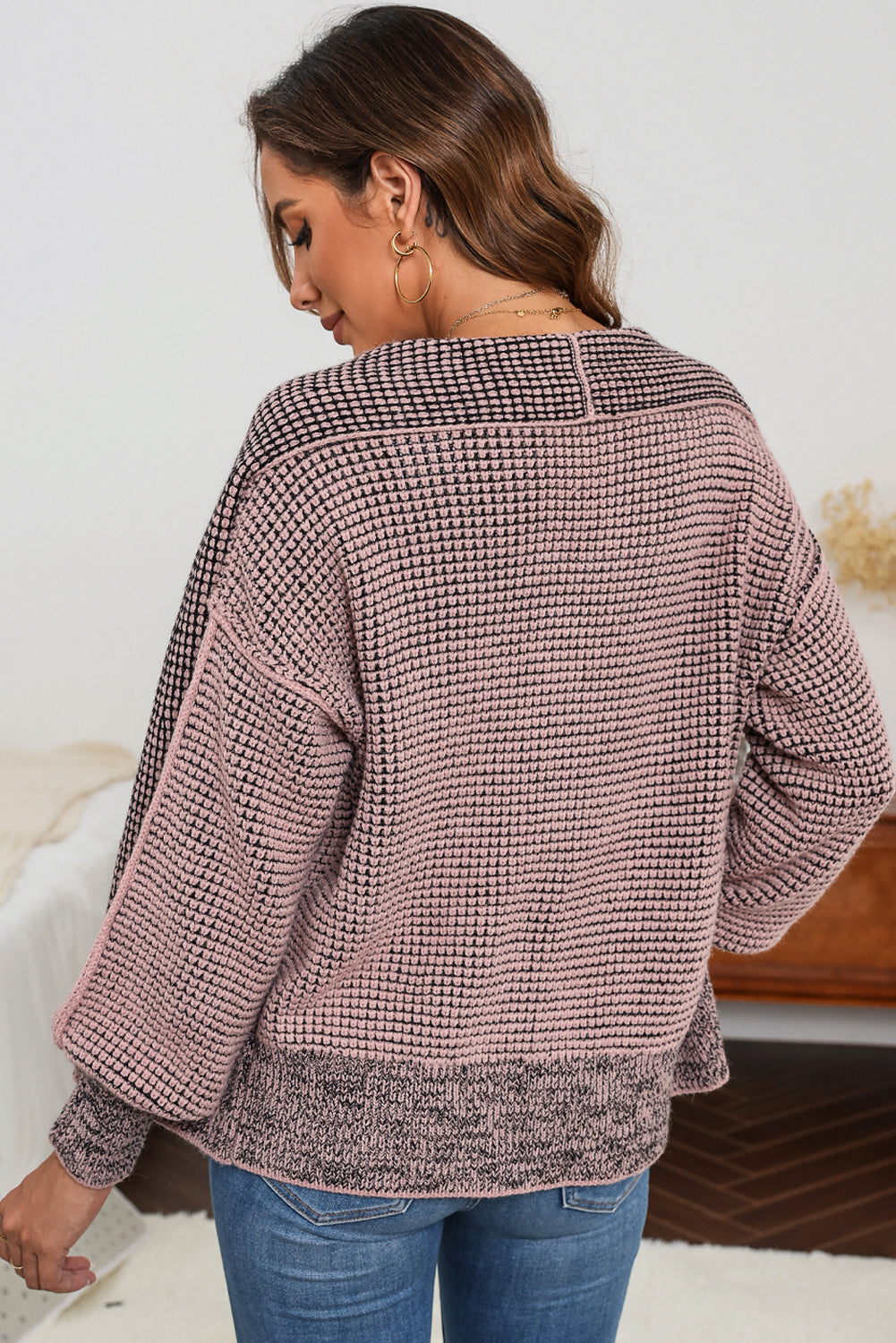 Gray Chunky Knit Pockets Drop Sleeve Cardigan