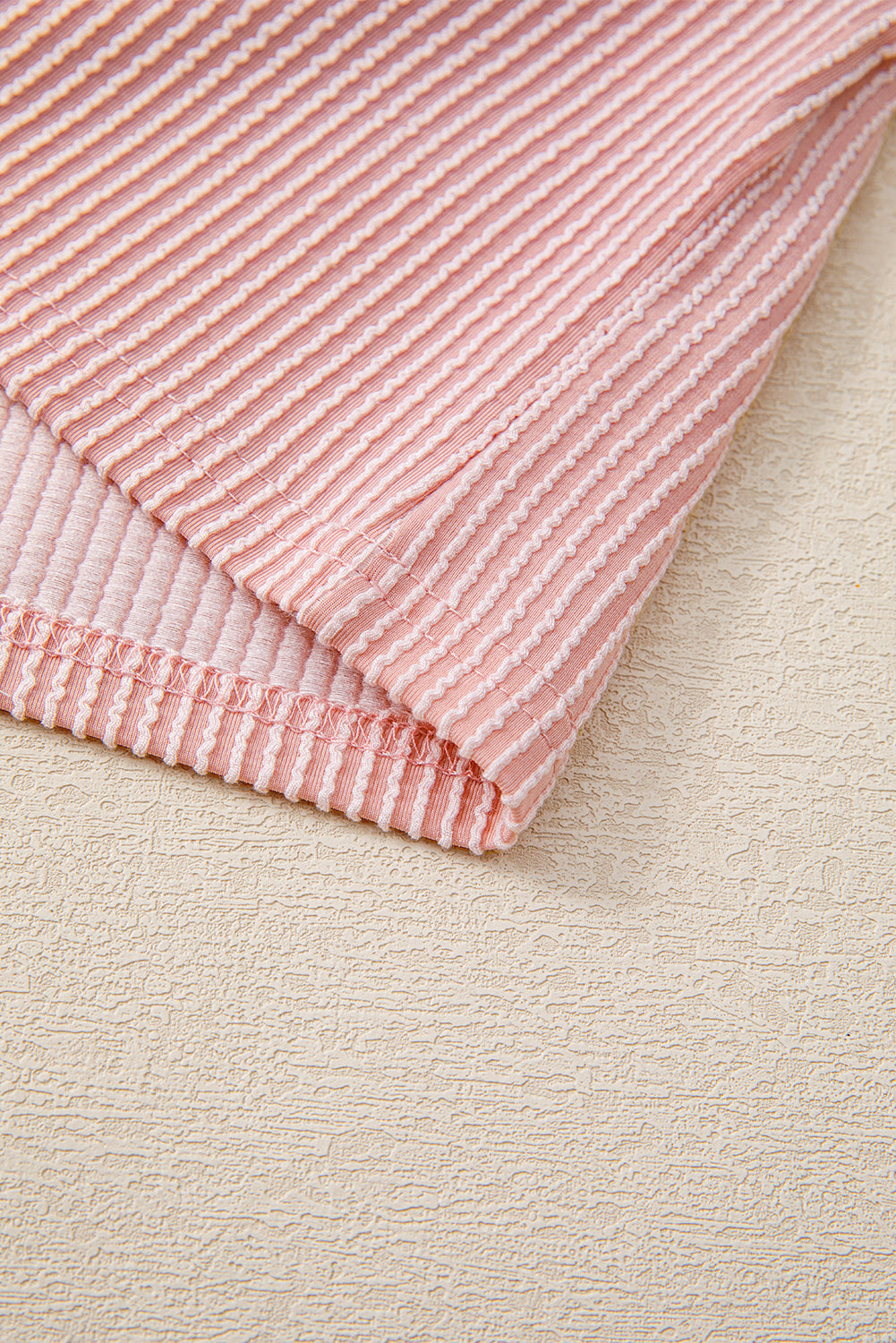 Pink Rib Textured Colorblock T Shirt