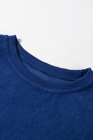 Orange Plain Drop Sleeve Rib-Knit Oversized Sweatshirt