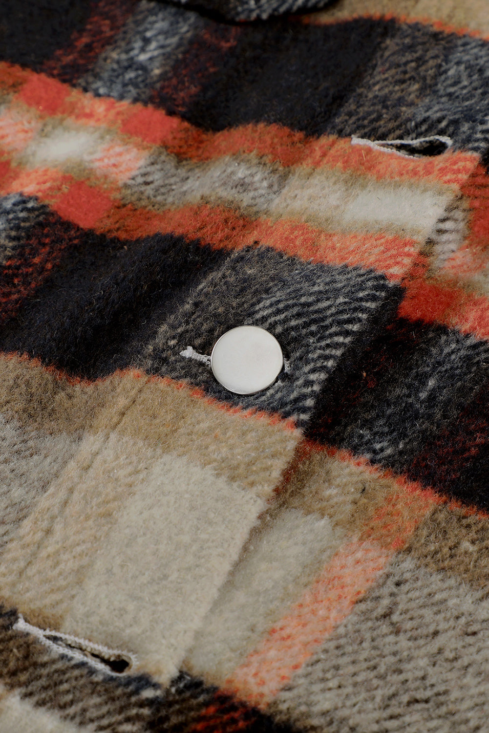 Brown Plaid Button Up Long Sleeve Flannel Jacket