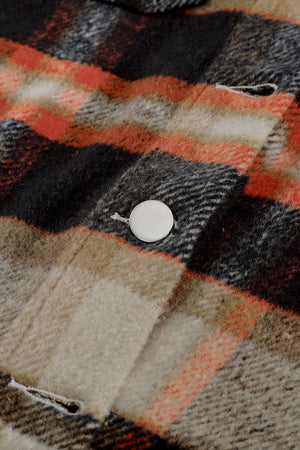 Brown Plaid Button Up Long Sleeve Flannel Jacket