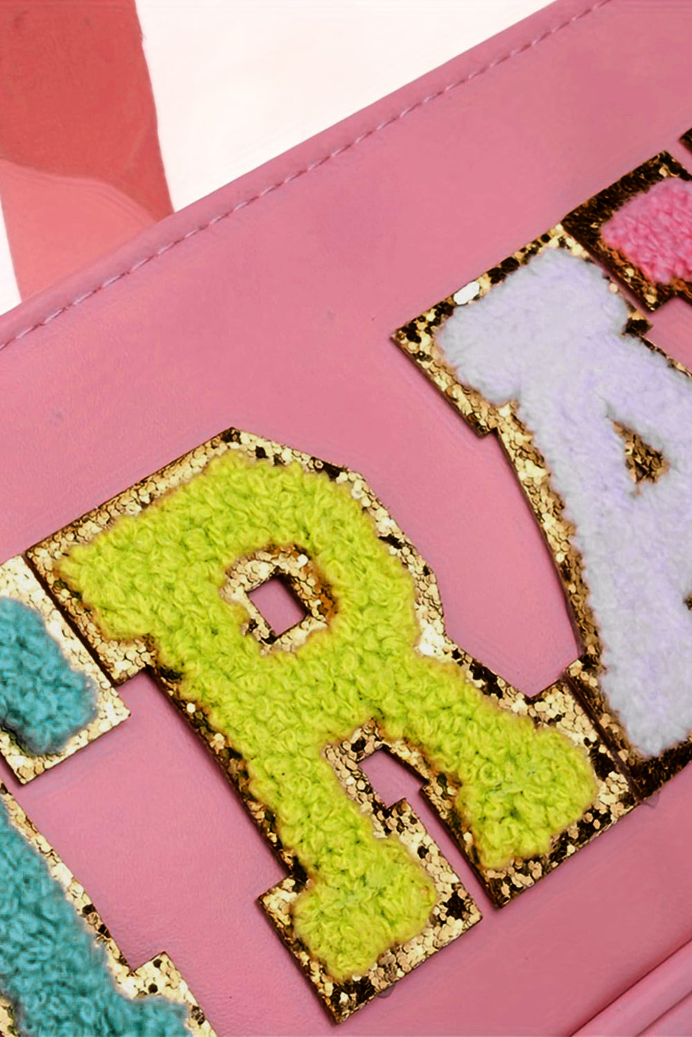 Light Pink TRAVEL Chenille Letter Clear PVC Makeup Bag