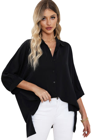 Green 3/4 Batwing Sleeve Oversize Button Up Shirt