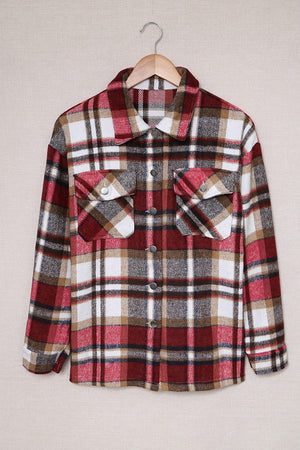 Brown Plaid Button Up Long Sleeve Flannel Jacket