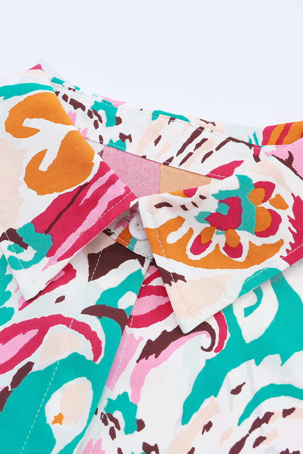 Sky Blue Paisley Print Lantern Sleeve Shirred Cuffs Blouse