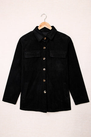 Beige Button Up Patch Pocket Corduroy Shacket