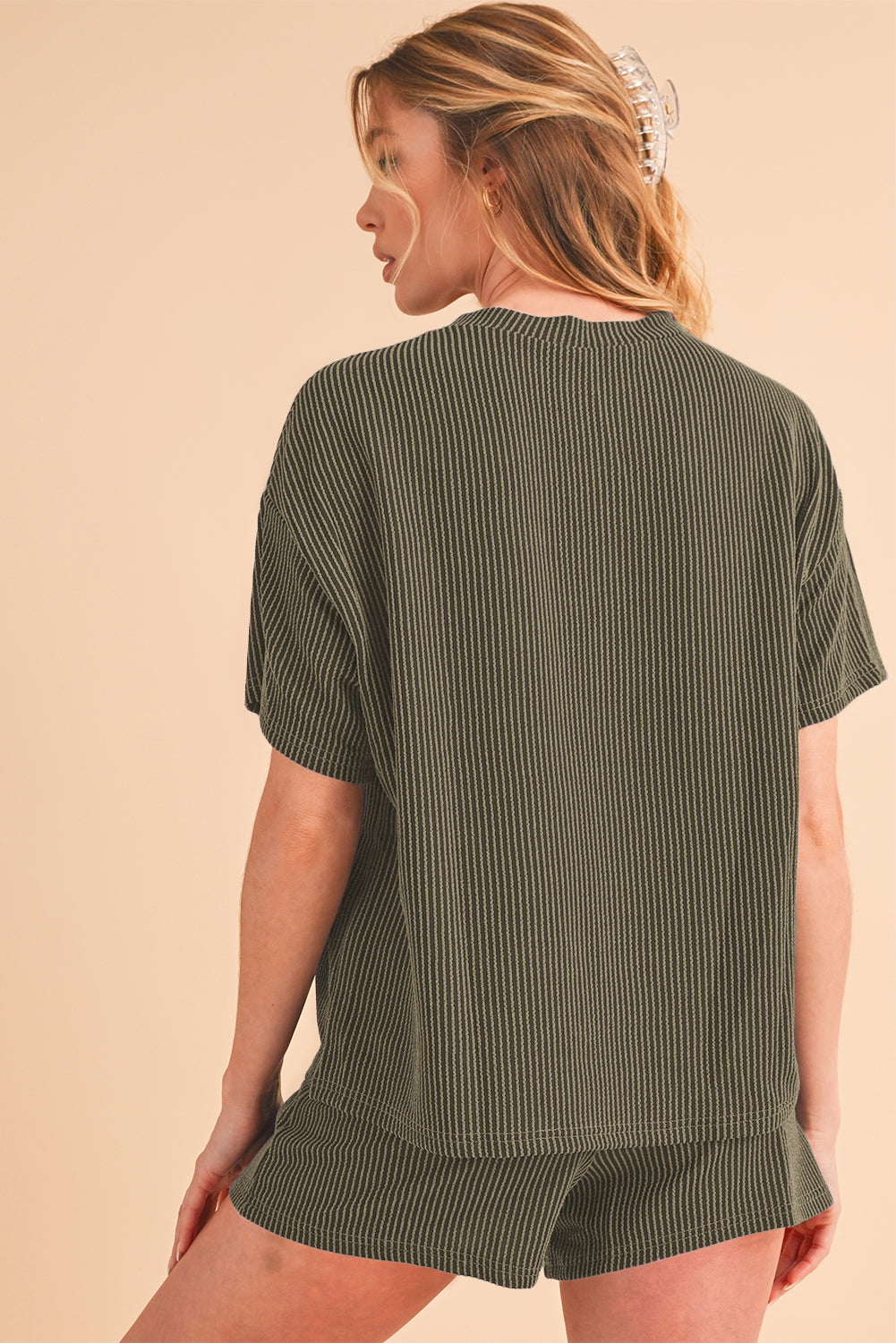 Phalaenopsis Ribbed Textured Loose Fit Tee & Shorts Set