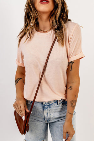 Green Plain Solid Color Crew Neck Tee