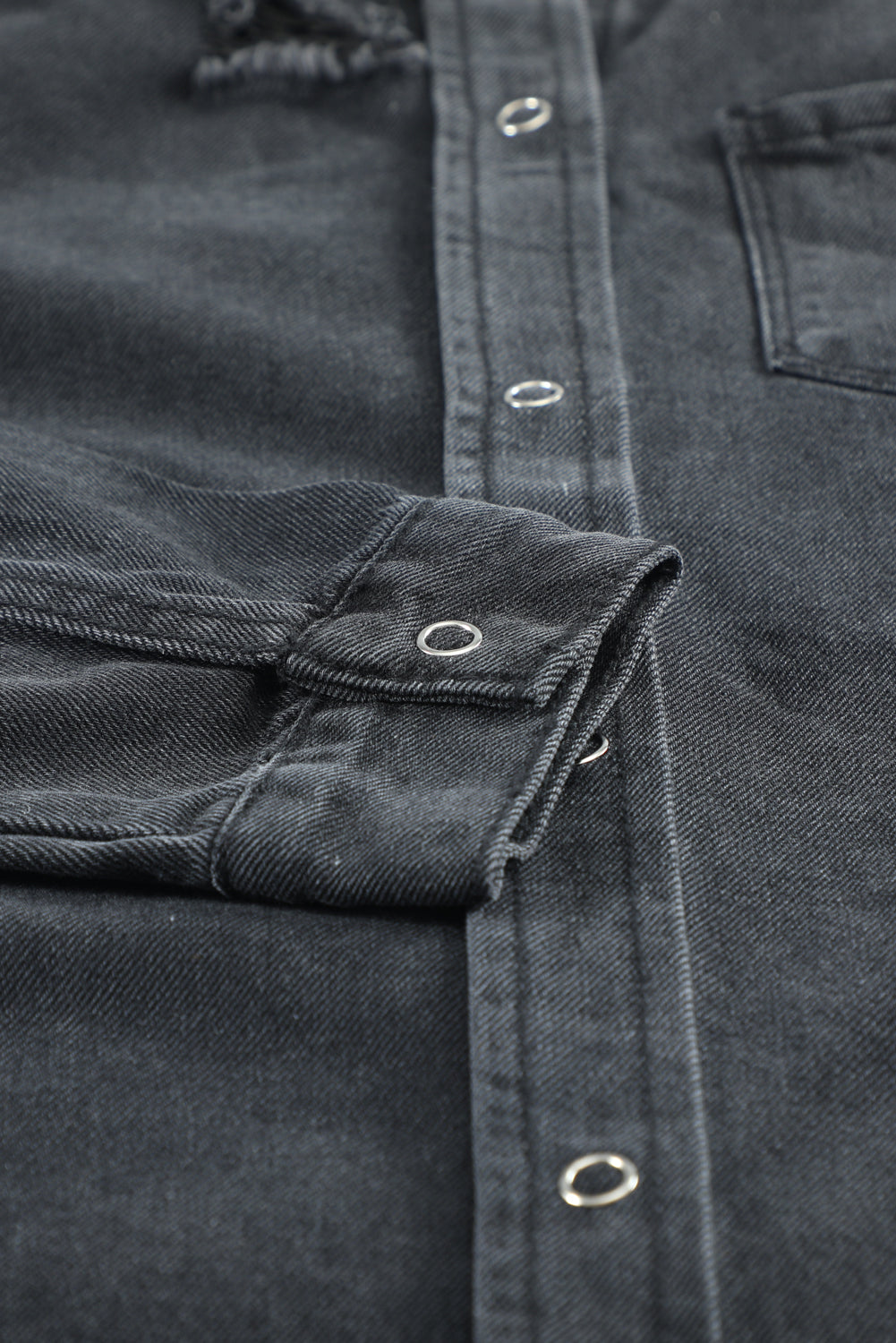 Green Casual Ripped Raw Hem Button Up Denim Shacket
