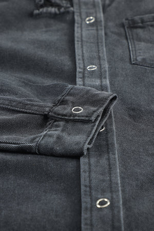 Green Casual Ripped Raw Hem Button Up Denim Shacket