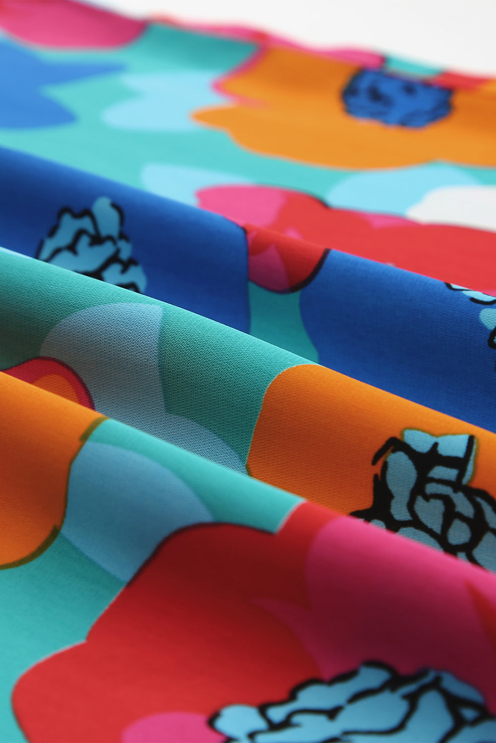 Rose Floral Print Mandarin Collar Short Sleeve Tunic Dress