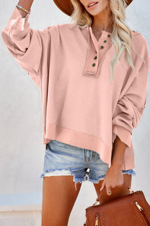Orange Basic & Casual Button Front Pullover Hoodie