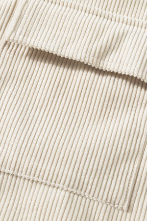 Beige Button Up Patch Pocket Corduroy Shacket