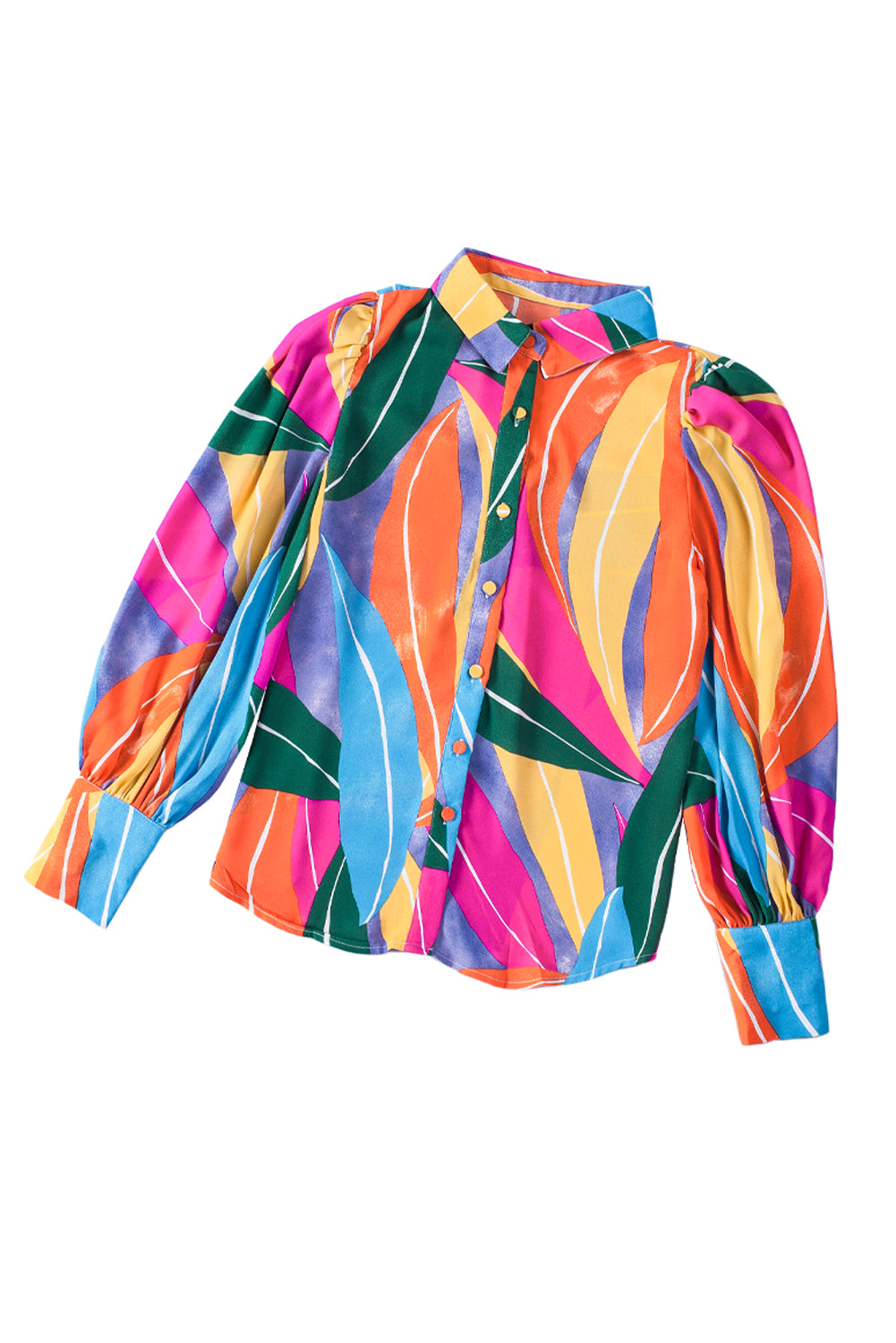 Multicolor Swirl Color Block Print Lantern Sleeve Shirt