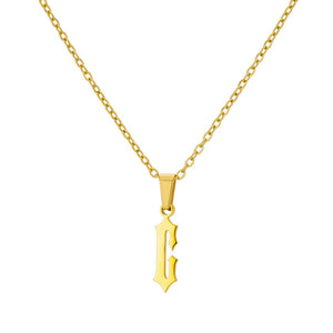 18K Gold Plating Stainless Steel Ancient English Letter Pendant Necklace