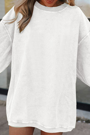 Orange Plain Drop Sleeve Rib-Knit Oversized Sweatshirt