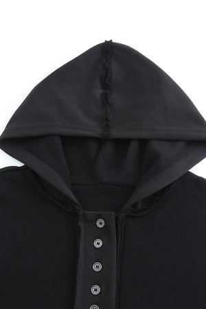 Orange Basic & Casual Button Front Pullover Hoodie
