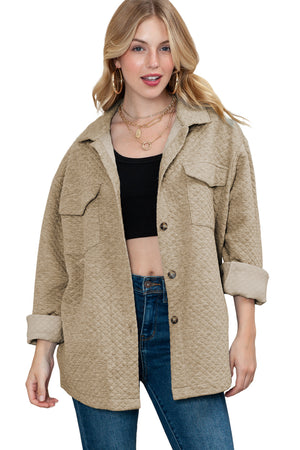 Black Lattice Texture Retro Flap Pocket Button Shacket