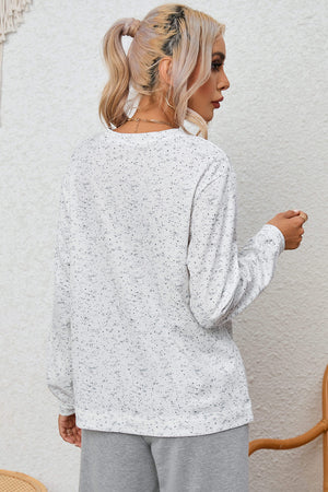 Gray Slouchy Heather Rib Knit Long Sleeve Henley Top