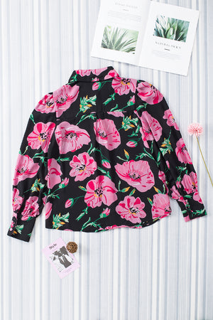 Multicolor Swirl Color Block Print Lantern Sleeve Shirt
