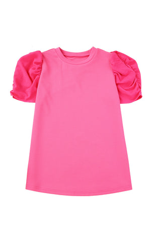 Black Ribbed Crew Neck Elegant Puff Sleeve Top