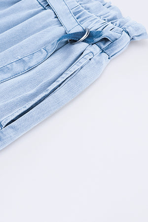 Blue High Waist Pocketed Wide Leg Tencel Jeans