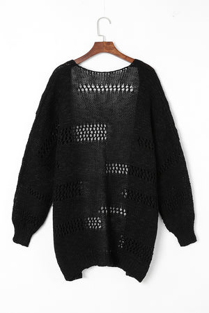 Black Casual Hollowed Knit Dolman Sleeve Cardigan