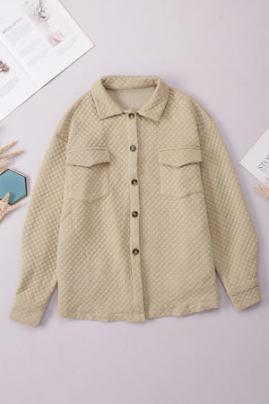 Black Lattice Texture Retro Flap Pocket Button Shacket