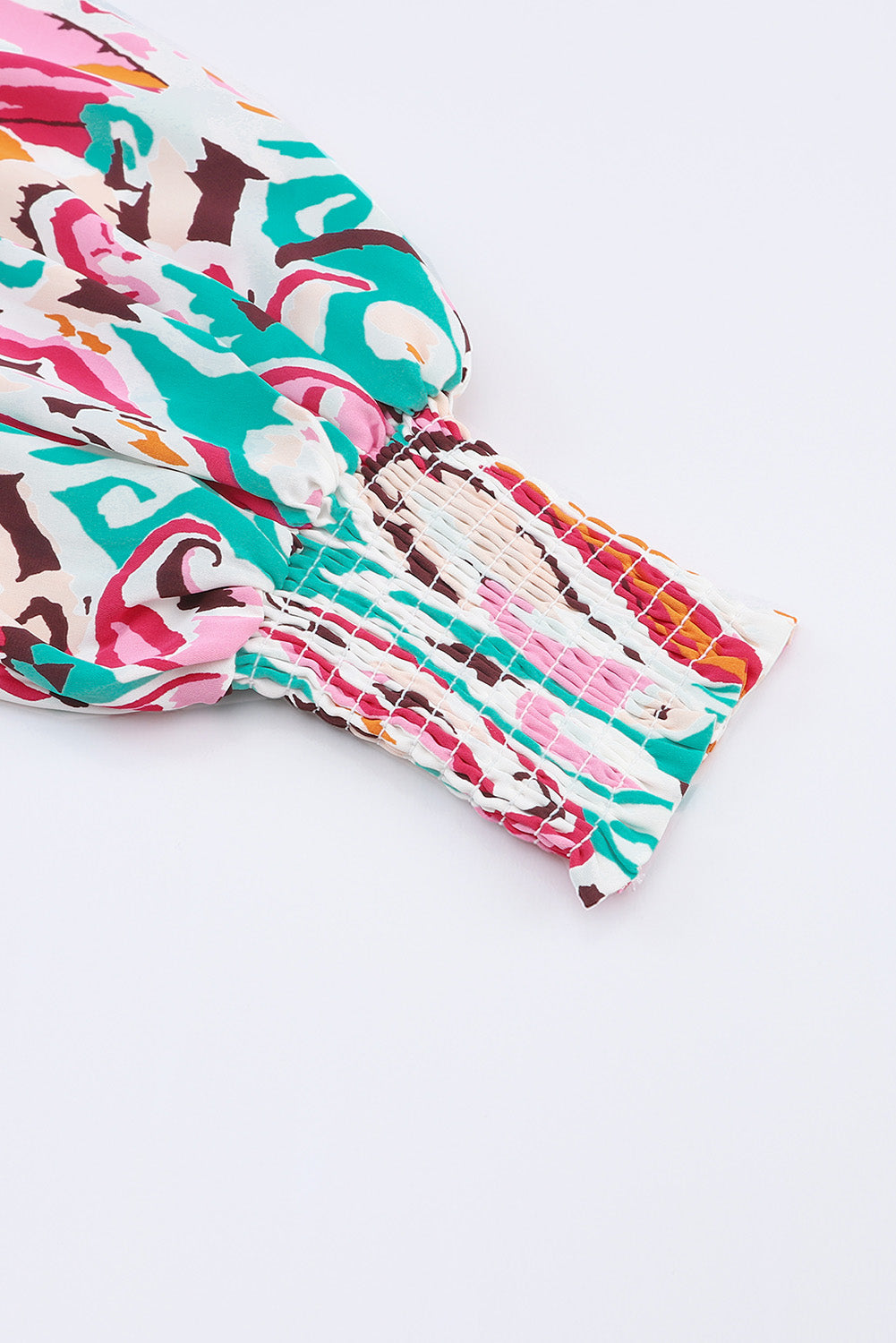 Sky Blue Paisley Print Lantern Sleeve Shirred Cuffs Blouse