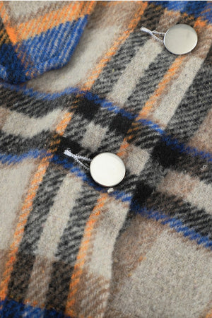Brown Plaid Button Up Long Sleeve Flannel Jacket