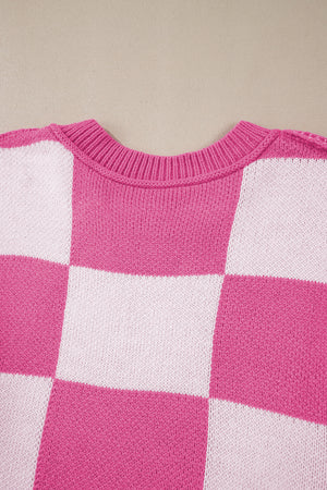 Orange & White Plaid Exposed Seam Bishop Sleeve Sweater