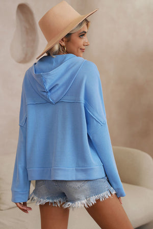 Orange Basic & Casual Button Front Pullover Hoodie