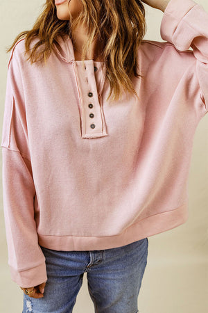 Orange Basic & Casual Button Front Pullover Hoodie