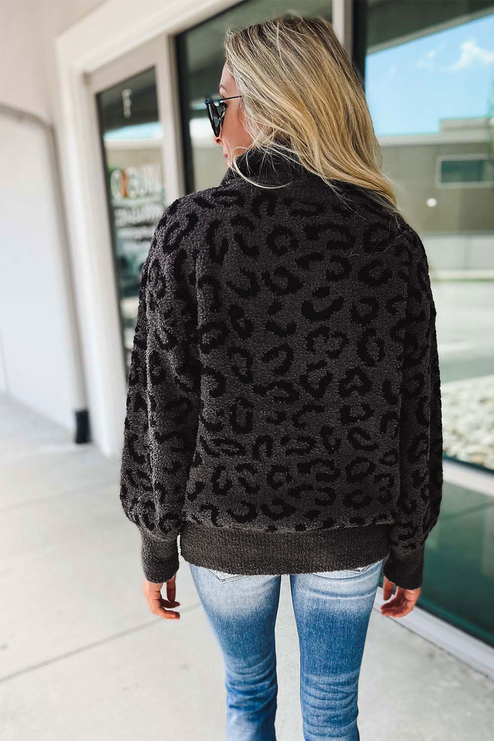 Leopard Casual Animal Print Zipped Collared Sweater