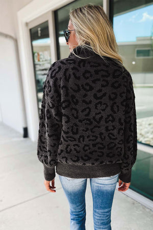 Leopard Casual Animal Print Zipped Collared Sweater