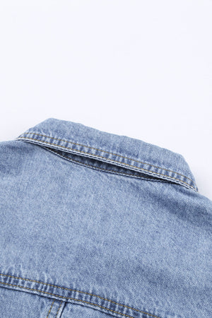 Green Casual Ripped Raw Hem Button Up Denim Shacket