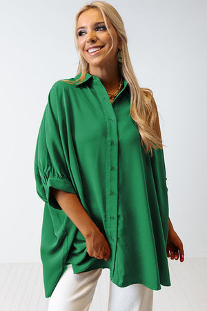 Green 3/4 Batwing Sleeve Oversize Button Up Shirt