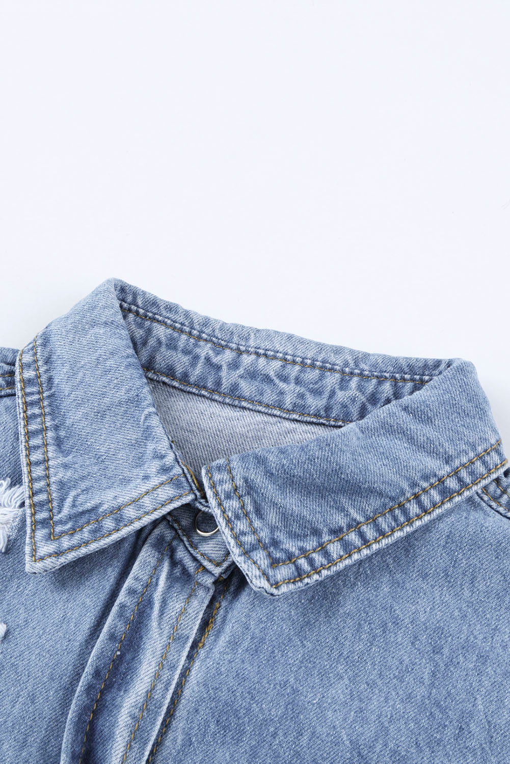 Green Casual Ripped Raw Hem Button Up Denim Shacket