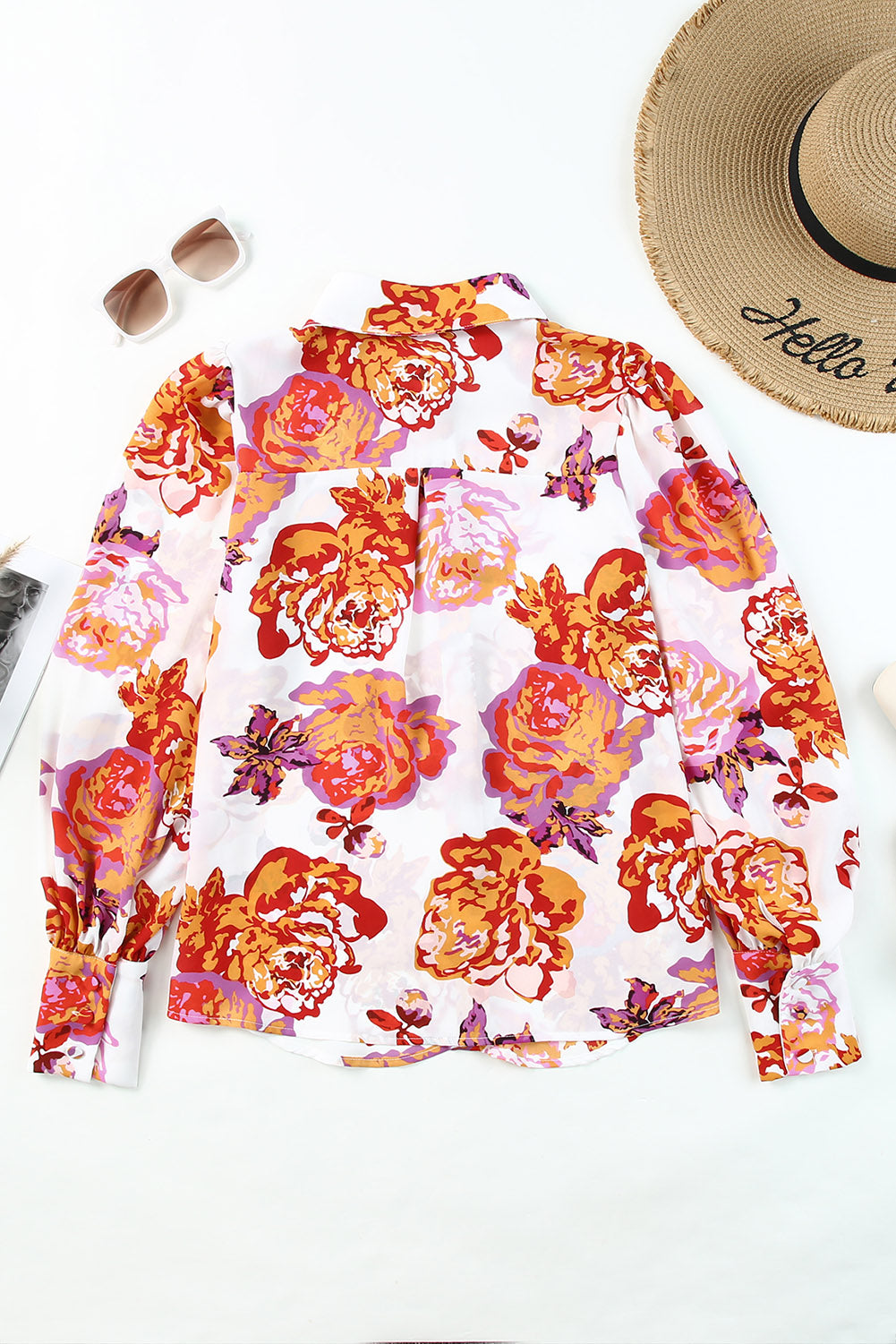Multicolor Swirl Color Block Print Lantern Sleeve Shirt