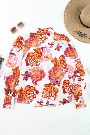 Multicolor Swirl Color Block Print Lantern Sleeve Shirt