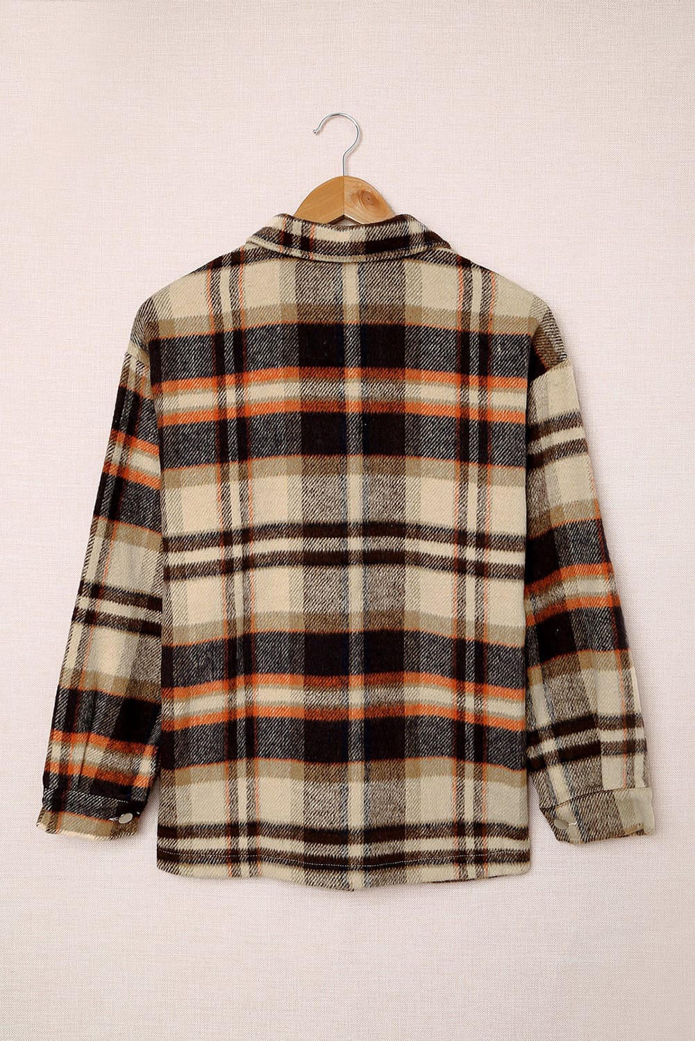 Brown Plaid Button Up Long Sleeve Flannel Jacket