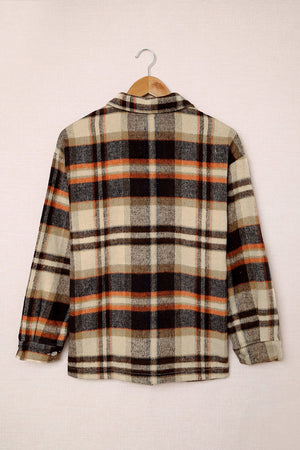 Brown Plaid Button Up Long Sleeve Flannel Jacket